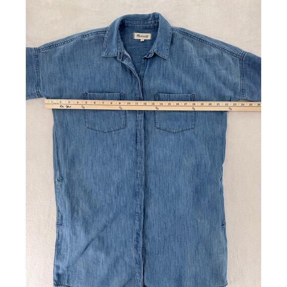 Madewell Chambray Denim Shirt Dress Cotton Linen Short Sleeve Button up S M - Picture 10 of 12